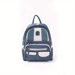 Vintage Denim Backpack Top Handle PU Leather Daypack Mini Schoolbag