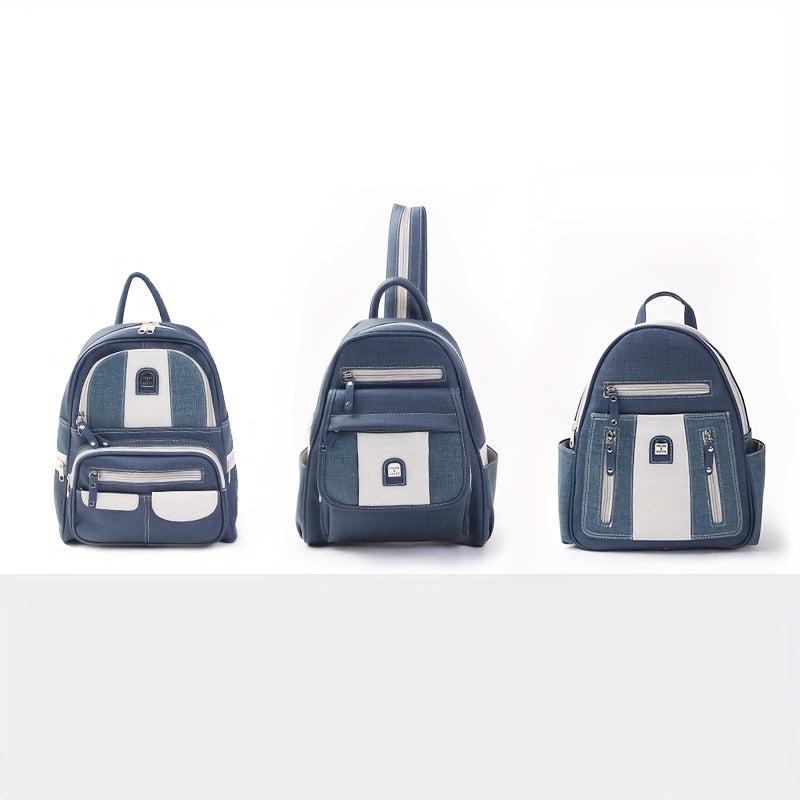 Vintage Denim Backpack Top Handle PU Leather Daypack Mini Schoolbag