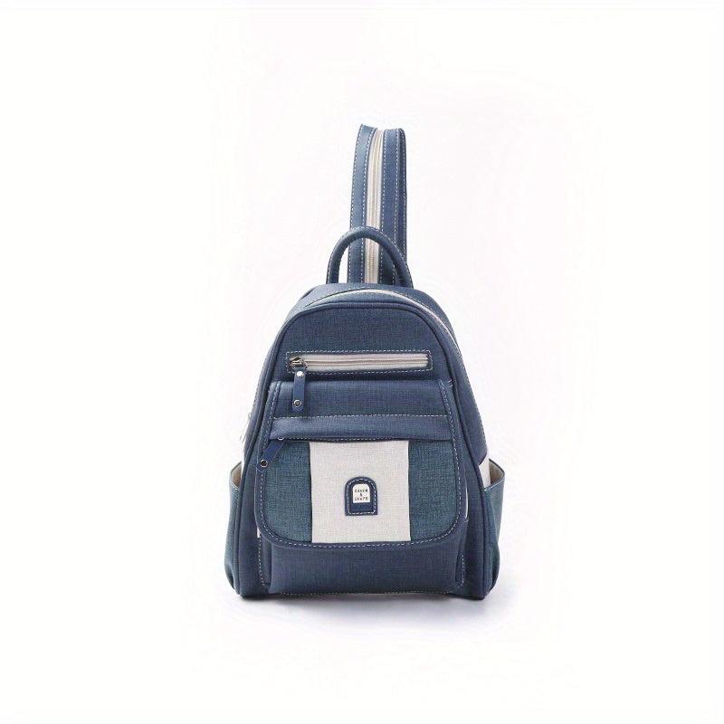 Vintage Denim Backpack Top Handle PU Leather Daypack Mini Schoolbag