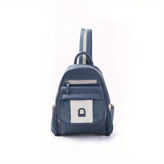Vintage Denim Backpack Top Handle PU Leather Daypack Mini Schoolbag
