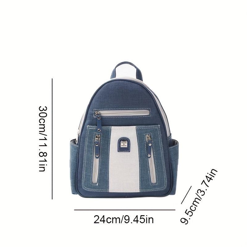 Vintage Denim Backpack Top Handle PU Leather Daypack Mini Schoolbag