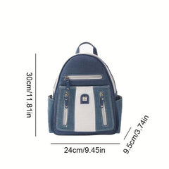 Vintage Denim Backpack Top Handle PU Leather Daypack Mini Schoolbag