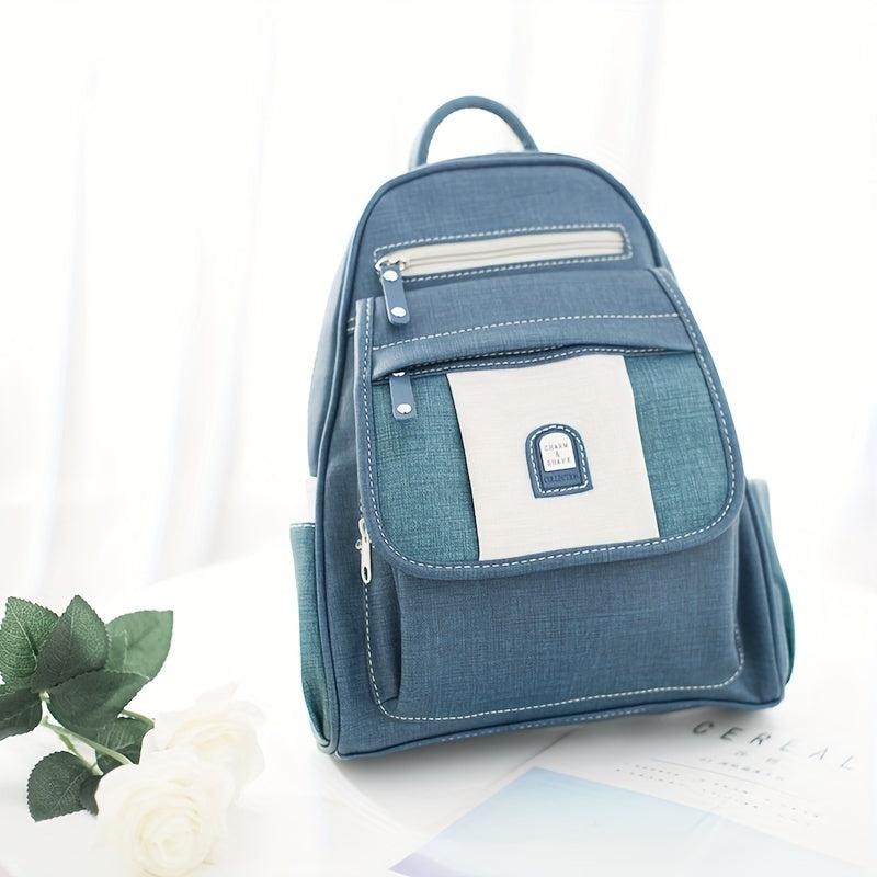 Vintage Denim Backpack Top Handle PU Leather Daypack Mini Schoolbag