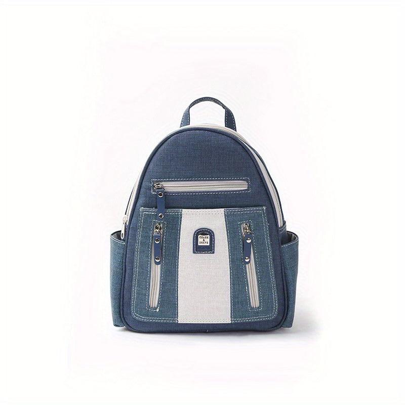 Vintage Denim Backpack Top Handle PU Leather Daypack Mini Schoolbag