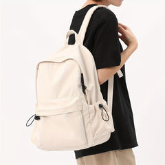 Minimalist Preppy Backpack Solid Color Zipper School Bag Travel Daypack