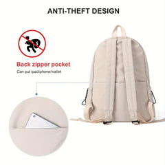 Minimalist Preppy Backpack Solid Color Zipper School Bag Travel Daypack
