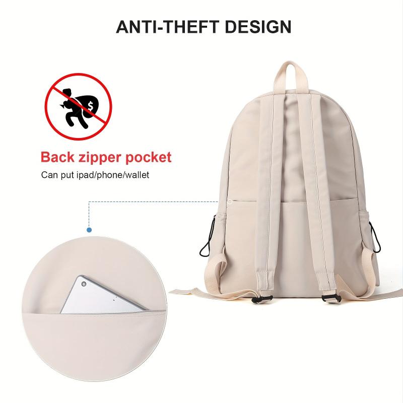 Minimalist Preppy Backpack Solid Color Zipper School Bag Travel Daypack