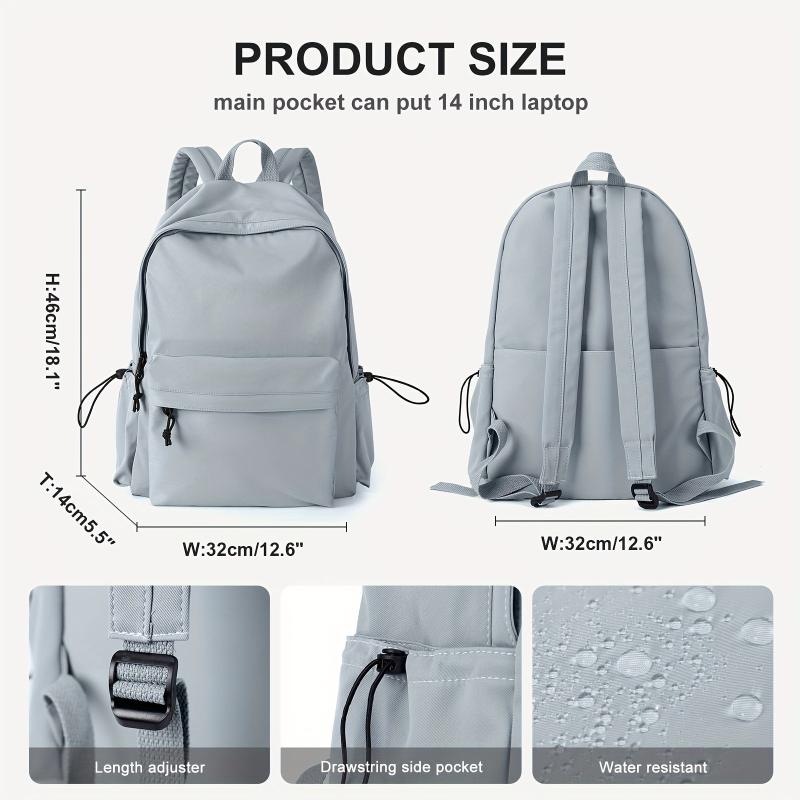 Minimalist Preppy Backpack Solid Color Zipper School Bag Travel Daypack