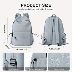 Minimalist Preppy Backpack Solid Color Zipper School Bag Travel Daypack
