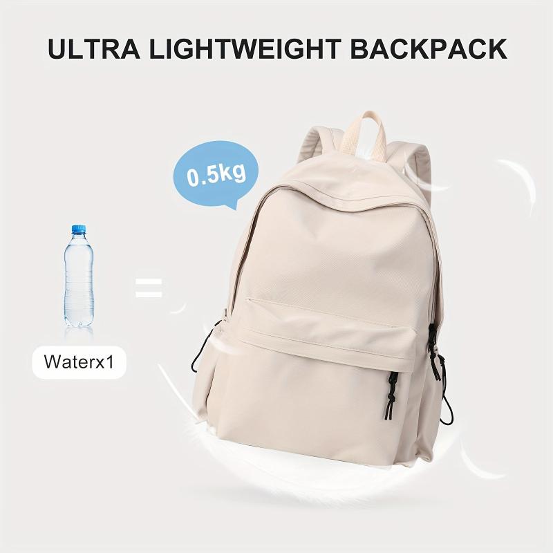 Minimalist Preppy Backpack Solid Color Zipper School Bag Travel Daypack