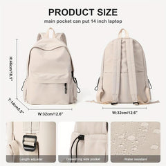 Minimalist Preppy Backpack Solid Color Zipper School Bag Travel Daypack
