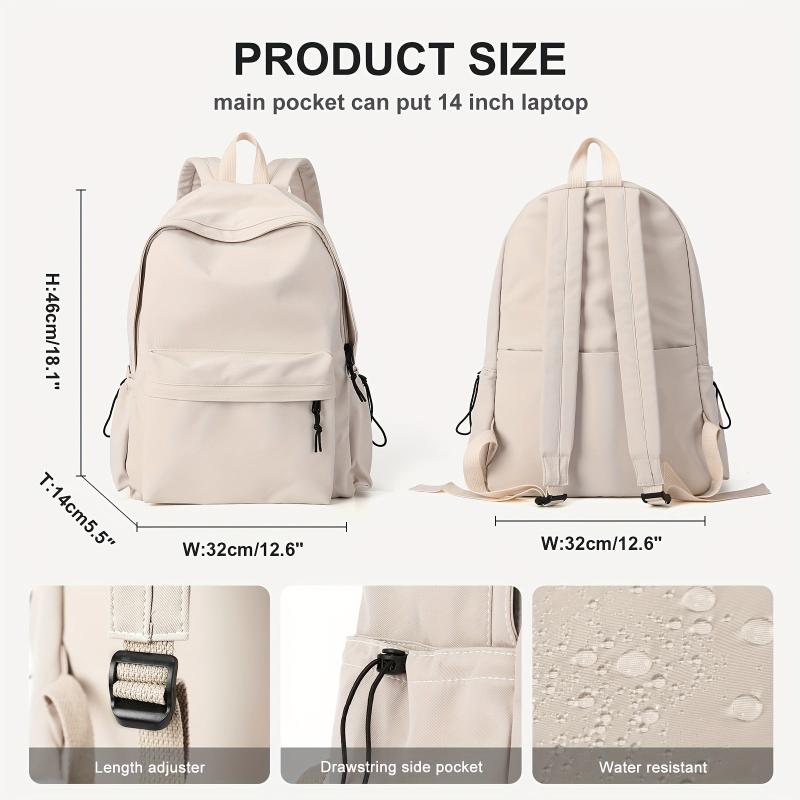 Minimalist Preppy Backpack Solid Color Zipper School Bag Travel Daypack