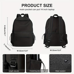 Minimalist Preppy Backpack Solid Color Zipper School Bag Travel Daypack