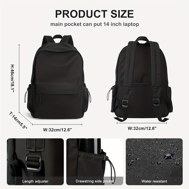 Minimalist Preppy Backpack Solid Color Zipper School Bag Travel Daypack