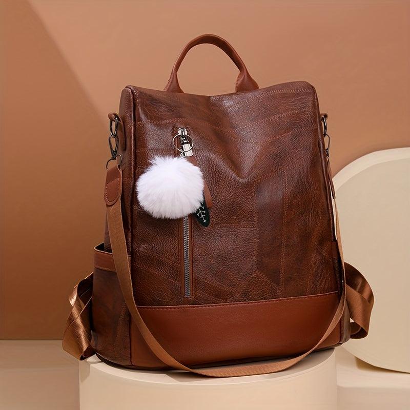 Vintage Anti Theft Backpack PU Leather School Bag Women's Daypack