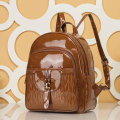 Glossy Solid Large Capacity Backpack PU Leather Textured School Daypack