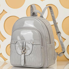 Glossy Solid Large Capacity Backpack PU Leather Textured School Daypack