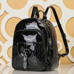 Glossy Solid Large Capacity Backpack PU Leather Textured School Daypack