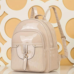Glossy Solid Large Capacity Backpack PU Leather Textured School Daypack