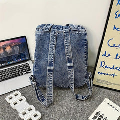Large Denim Zipper Backpack Stylish Rucksack Women's Travel Bag