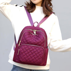 Casual Minimalist Zipper Backpack Quilted Detail Rucksack Women's Bag