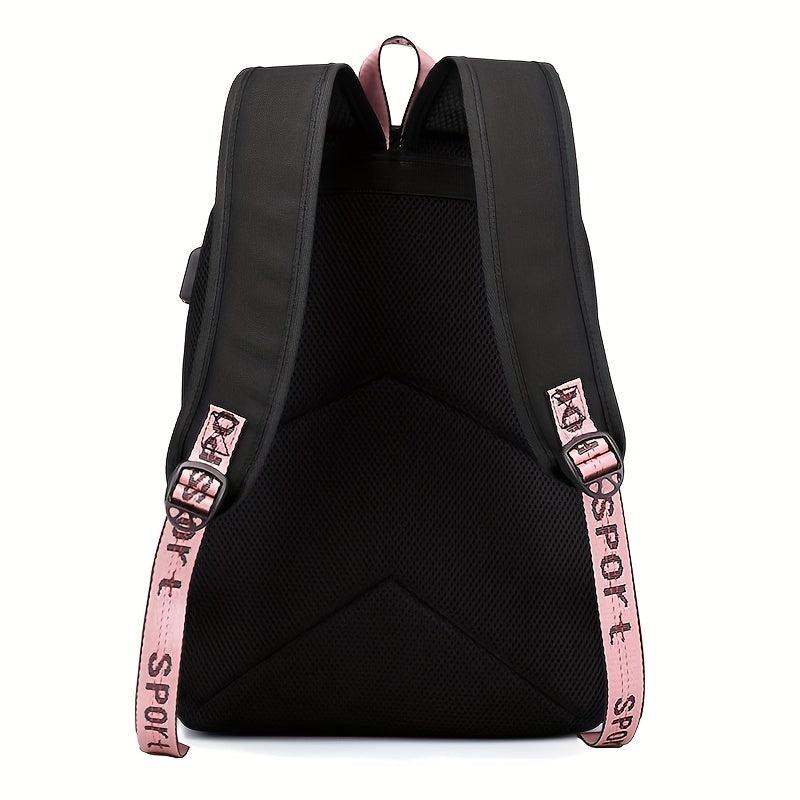 Kpop Chain Decor Backpack Nylon Travel Rucksack Schoolbag