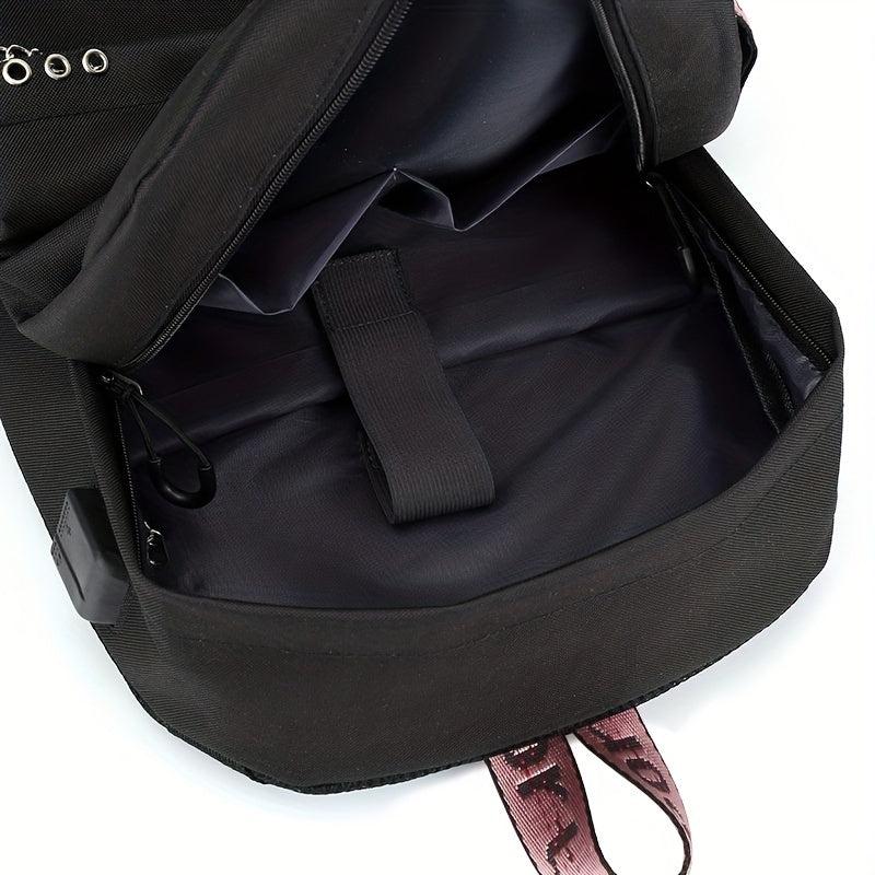 Kpop Chain Decor Backpack Nylon Travel Rucksack Schoolbag