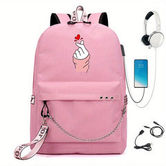 Kpop Chain Decor Backpack Nylon Travel Rucksack Schoolbag