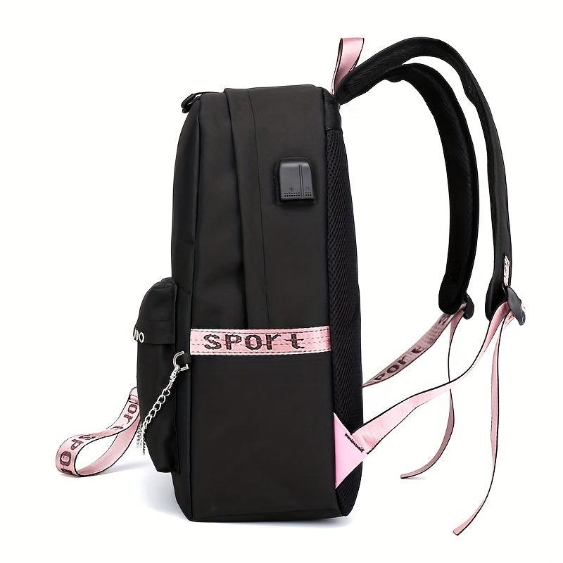 Kpop Chain Decor Backpack Nylon Travel Rucksack Schoolbag