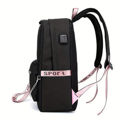 Kpop Chain Decor Backpack Nylon Travel Rucksack Schoolbag