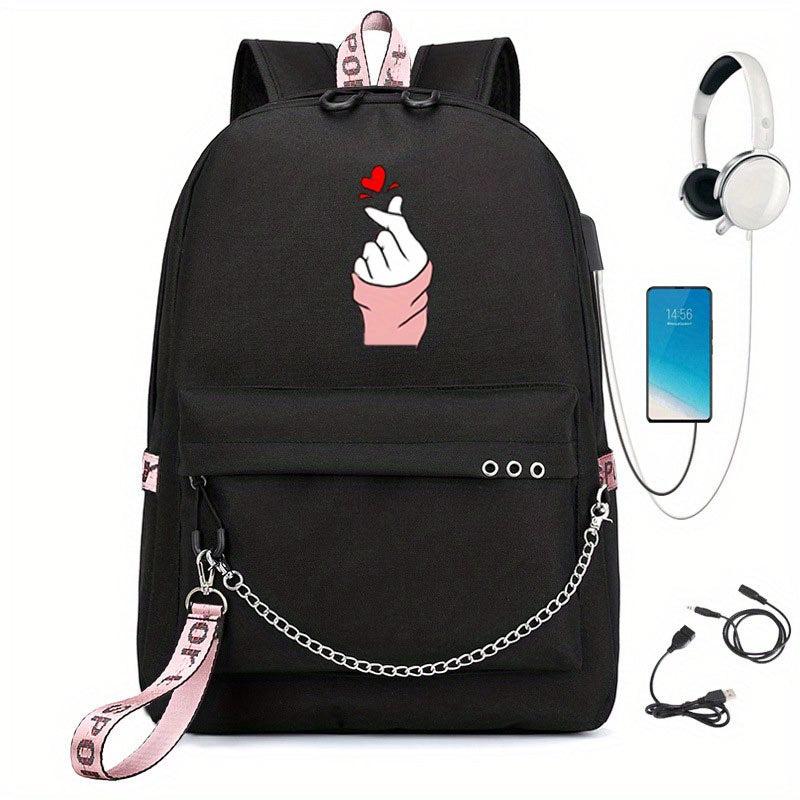 Kpop Chain Decor Backpack Nylon Travel Rucksack Schoolbag
