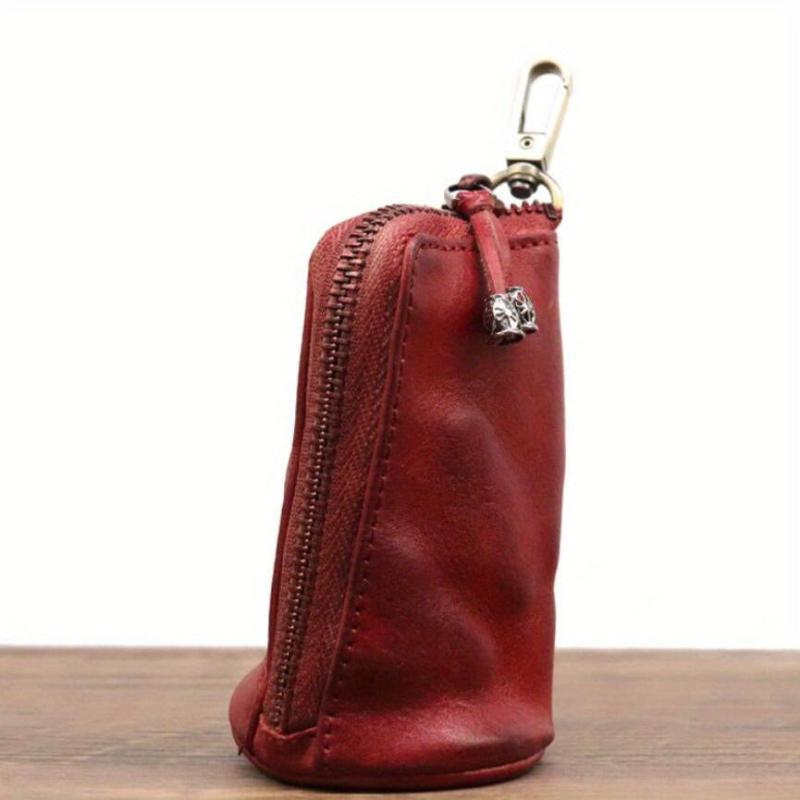 Men's Leather Key Bag Large Capacity Vintage Zipper Key Bag Holder Coin Purse