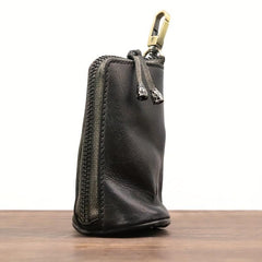 Men's Leather Key Bag Large Capacity Vintage Zipper Key Bag Holder Coin Purse