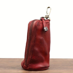 Men's Leather Key Bag Large Capacity Vintage Zipper Key Bag Holder Coin Purse