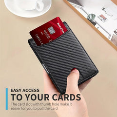 Men's RFID Blocking Money Clip Carbon Fiber Bifold Card Holder