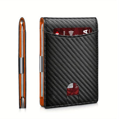Men's RFID Blocking Money Clip Carbon Fiber Bifold Card Holder