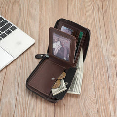 Men's Zipper Card Holder Short Wallet Leather Large Capacity Vintage Coin Purse