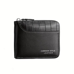 Men's Zipper Card Holder Short Wallet Leather Large Capacity Vintage Coin Purse