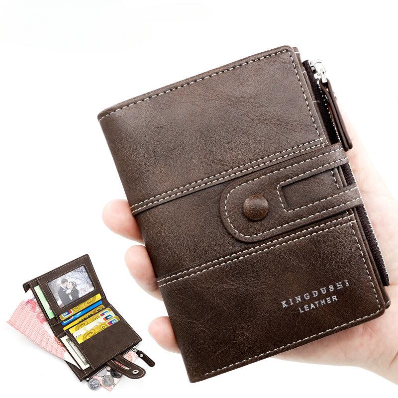 Men's Leather Short Wallet Money Clip Card Holder Zipper Coin Purse