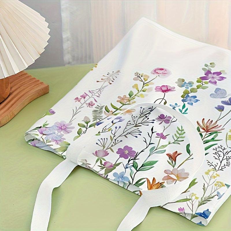 Flower Pattern Printed Casual Tote Bag Reusable Handbag Multifunctional