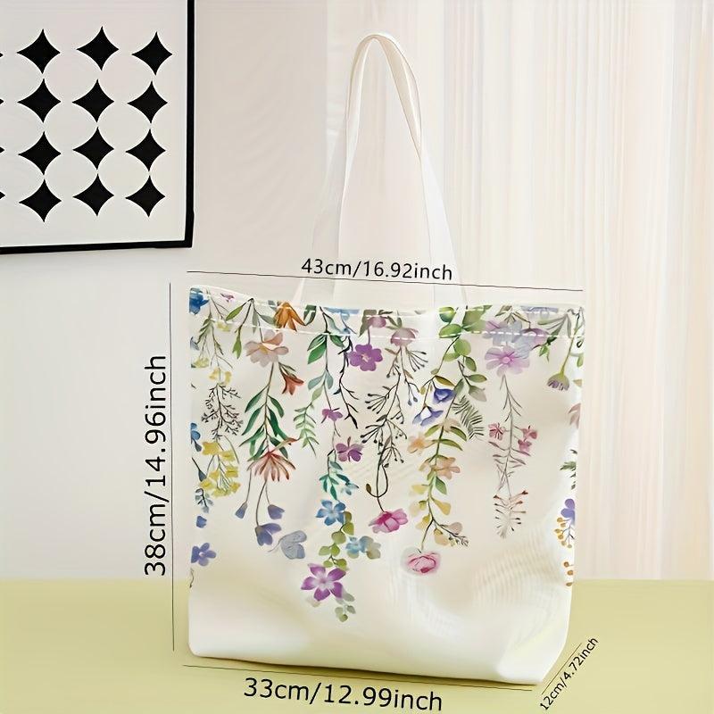Flower Pattern Printed Casual Tote Bag Reusable Handbag Multifunctional