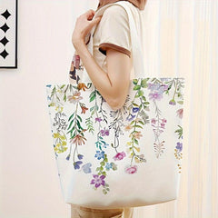 Flower Pattern Printed Casual Tote Bag Reusable Handbag Multifunctional