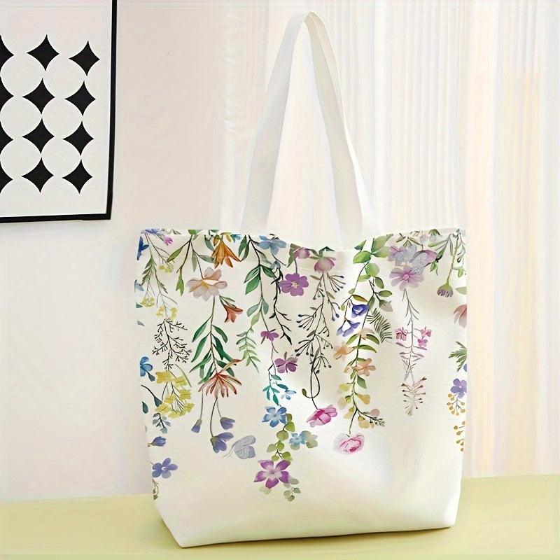 Flower Pattern Printed Casual Tote Bag Reusable Handbag Multifunctional