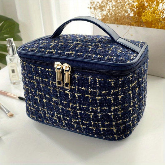 Tweed Cosmetic Zipper Bag Makeup Organizer Toiletry Wash Bag