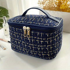 Tweed Cosmetic Zipper Bag Makeup Organizer Toiletry Wash Bag