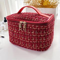 Tweed Cosmetic Zipper Bag Makeup Organizer Toiletry Wash Bag