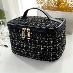 Tweed Cosmetic Zipper Bag Makeup Organizer Toiletry Wash Bag