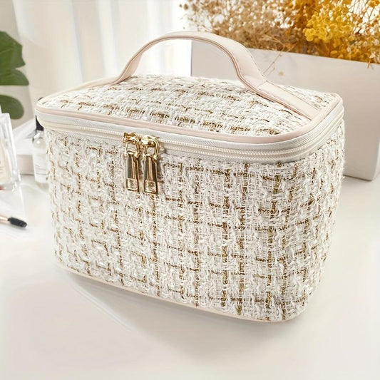 Tweed Cosmetic Zipper Bag Makeup Organizer Toiletry Wash Bag