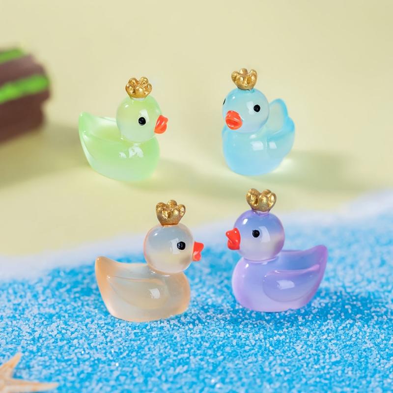 10pcs Mixed Luminous Crown Small Yellow Duck Ornaments Aquarium Micro Landscape