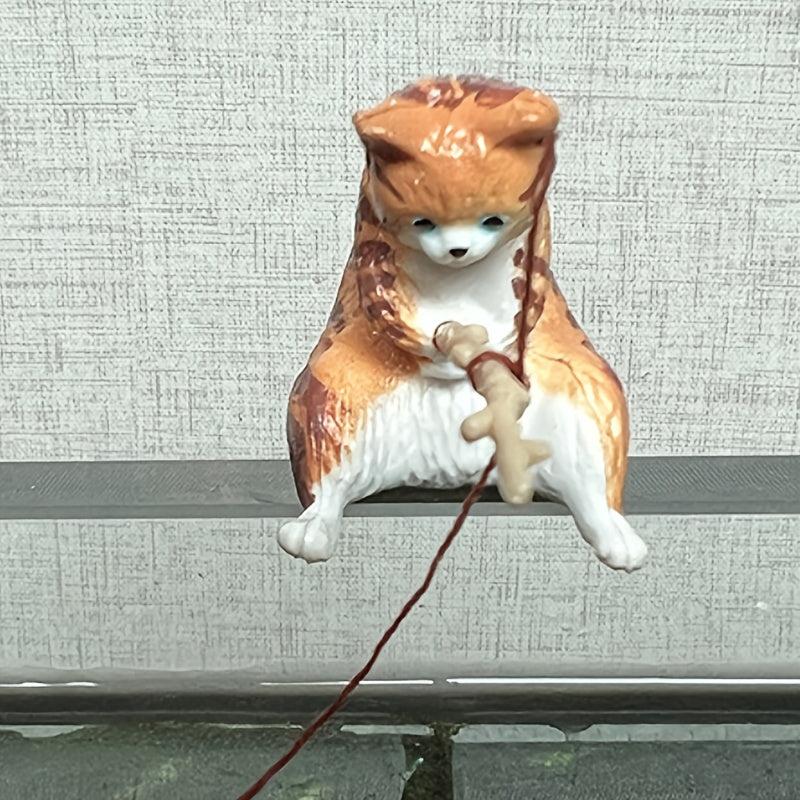 Mini Fish Tank Cat Fishing Ornament for Vibrant Aquariums